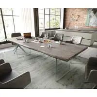 DELIFE Esstisch Edge 260x100 Akazie Platin Glas Live-Edge