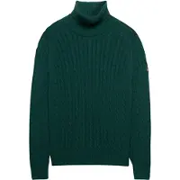 Superdry für Damen. W6110614A Grüner Slouchy Cable Rollkragen Pullover (L), Lässig, Baumwolle, Langarm