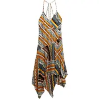 Superdry für Damen. W8011881A Mehrfarbiges Premium-Kleid mit Taschentuch-Saum (S), Lässig, Viskose, Ärmellos / Hosenträger