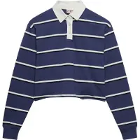 Superdry für Damen. W6012175A Gestreiftes Poloshirt Rugby navy (XS), Lässig, Baumwolle, Langarm, Marine