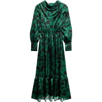 Superdry für Damen. W8011790A Langes grünes Jacquard-Kleid mit Umlegekragen (M), Lässig, Viskose, Langarm