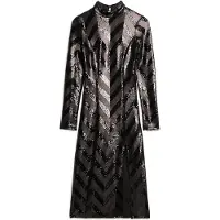 Superdry für Damen. W8011850A Schwarzes Chevron-Kleid mit offenem Rücken (S), Party, Polyester, Langarm