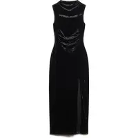 Superdry für Damen. W8011695A Langes schwarzes Samtkleid (L), Party, Polyester, Ärmellos / Hosenträger