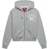 Superdry für Damen. W2012712A Graue Relaxed Crop Kapuzenjacke mit Reißverschluss (S), Lässig, Baumwolle