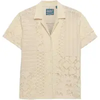 Superdry für Damen. W4010533A Beige Resort Spitzenhemd (L), Lässig, Baumwolle, Kurzarm