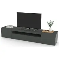 Dmora Fernsehschrank Dfirman, Niedriges Sideboard für Wohnzimmer mit 3 Türen, Sockel für TV-Möbel, 100 % Italy, cm 200x40h37, Anthrazit glänzend
