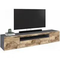 Dmora Fernsehschrank Dmarso, Niedriges Sideboard für Wohnzimmer mit 3 Türen, Sockel für TV-Möbel, 100 % Italy, cm 200x40h37, Schiefer und Ahorn