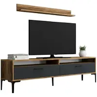 Dmora Wohnzimmermöbel Dkatseri, Modulares Wohnzimmerset, Mehrzweck-Wohnzimmermöbel, Moderner TV-Schrank, 180x35h47 cm, Walnuss und Anthrazit