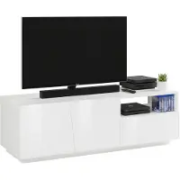 Dmora Fernsehschrank Dlandon, Niedriges Sideboard für Wohnzimmer mit 2 Türen, Sockel für TV-Möbel, 100 % Italy, cm 150x43h46, weiß glänzend