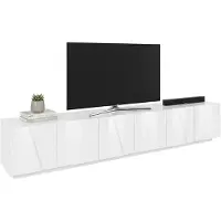 Dmora Fernsehschrank Dgil, Niedriges Sideboard für Wohnzimmer, Sockel für TV-Möbel, 100 % Italy, cm 244x44h46, weiß glänzend