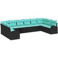 vidaXL Gartensofa-set 10 stk. Schwarz und Türkis Poly-Rattan