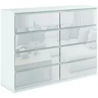 Masseno Kommode NUDO 138,5 cm Sideboard mit 8 Schubladen und Türen für Wohnzimmer Schlafzimmer Modern 138,5x39x101,5 cm Weiß / Weiß