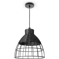 Paco Home Pendelleuchte "PUCU", schwarz, Ø 22cm, Leuchten, Korb Lampe LED Hängeleuchte Rattan Esszimmerlampe Boho E27 Vintage, Pendelleuchte