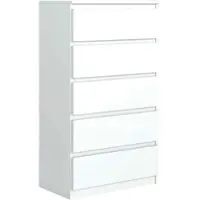 Masseno Kommode NUDO 70 cm Sideboard mit 5 Schubladen und Türen für Wohnzimmer Schlafzimmer Modern 70x39x124,5 cm Weiß / Weiß