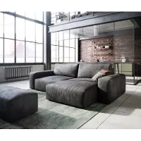 DELIFE Ecksofa Lanzo 230x155 cm Lederimitat Vintage Anthrazit Recamiere variabel mit Hocker