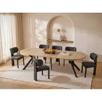 Vente-unique Esstisch - ausziehbar - 6 bis 12 Personen - MDF & Stahl - Helles Holz & Schwarz - KOMONI