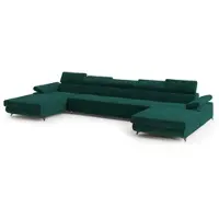 Masseno Ecksofa VIVENTE mit Schlaffunktion U-Form, Sofa mit Bettkasten, Wohnzimmersofa, Couch, Soffa, Bettsofa, Couchgarnitur- Grün, MONOLITH 37