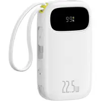 Baseus Externer Akku EnerFill FC31 mit digitalem Display, 10.000 mAh, 22,5 W, mit integriertem USB-C- und Lightning-Kabel, Weiß
