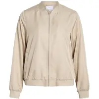 Vila Blouson "VIPAPAYA L/S BOMBER JACKET - NOOS", Damen, Gr. 42, beige (cement), Web, Obermaterial: 100% Polyester, unifarben, regular fit normal, Rundhals, Jacken Blouson, Kunstfaser