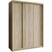 Masseno Schiebetürenschrank NISSE 150/205/60 cm Kleiderschrank mit Schubladen Schlafzimmer Schrank 3-türig Sonoma Eiche + Gold