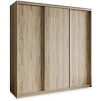 Masseno Schiebetürenschrank NISSE 200/205/60 cm Kleiderschrank mit Schubladen Schlafzimmer Schrank 3-türig Sonoma Eiche + Satin