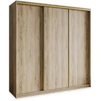 Masseno Schiebetürenschrank NISSE 180/205/60 cm Kleiderschrank mit 4 Schubladen Schlafzimmer Schrank 3-türig Sonoma Eiche