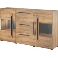 Masseno Kommode TULLIA 180 cm Sideboard mit 3 Schubladen und 2 Türen für Wohnzimmer Schlafzimmer Modern 180x39x103 cm Eichefarben / Eichefarben