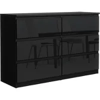 Masseno Kommode NUDO 138,5 cm Sideboard mit 6 Schubladen und Türen für Wohnzimmer Schlafzimmer Modern 138,5x39x78,5 cm Schwarz / Schwarz