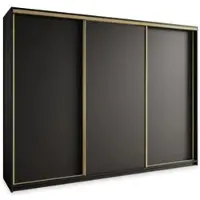 Masseno Schiebetürenschrank NISSE 250/205/60 cm Kleiderschrank mit 4 Schubladen Schlafzimmer Schrank 3-türig Schwarz