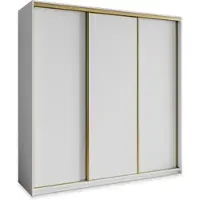 Masseno Schiebetürenschrank NISSE 200/205/60 cm Kleiderschrank mit Schubladen Schlafzimmer Schrank 3-türig Weiß + Gold