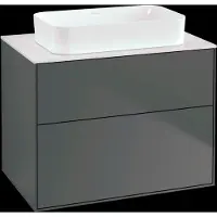 Villeroy & Boch Finion Waschtischunterschrank, 2 Auszüge, mit integrierter Beleuchtung, Waschbecken mittig, ohne Hahnloch, 800x603x501mm, Glass White Matt, G63100GK, Farbe: Anthracite Matt