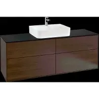 Villeroy & Boch Finion Waschtischunterschrank, mit integrierter Beleuchtung, Waschbecken mittig, 1600x603x501mm, Glass Black Matt, G19200GN, Farbe: Walnut Veneer