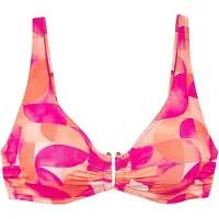 LASCANA Bügel-Bikini-Top "Tilly", Damen, Gr. 40, Cup C, blau (beere, pfirsich), Recycling-Polyamid, bedruckt, Bikini-Oberteile Bügel-Bikini-Top, mit modernem Allover-Print