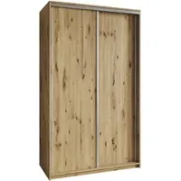 Masseno Schiebetürenschrank NISSE 120/205/60 cm Kleiderschrank mit Schubladen Schlafzimmer Schrank 2-türig Eiche Artisan + Satin