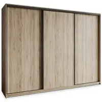 Masseno Schiebetürenschrank NISSE 270/205/60 cm Kleiderschrank mit Schubladen Schlafzimmer Schrank 3-türig Sonoma Eiche + Schwarz