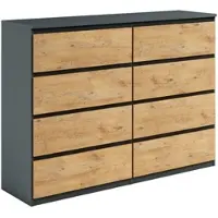 Masseno Kommode NUDO 120 cm Sideboard mit 8 Schubladen und Türen für Wohnzimmer Schlafzimmer Modern 120x39x101,5 cm Anthrazit / Eichefarben