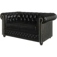 S-Style Möbel - Chesterfield Sofa 2 sitzer mit Schlaffunktion aus Schwarz veganem Leder mit Holzfüßen - Area - B/T/H: 148 cm/86cm/72cm