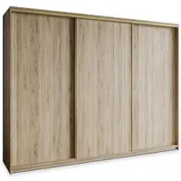 Masseno Schiebetürenschrank NISSE 270/205/60 cm Kleiderschrank mit Schubladen Schlafzimmer Schrank 3-türig Sonoma Eiche + Gold