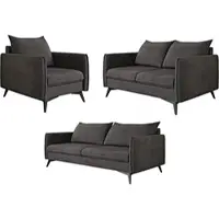 S-Style Möbel - Helix - Moderne Polstergarnitur 3+2+1 mit Schwarz Metall Füßen aus Graphit Luxusmikrofaser, B/T/H: 3er - 199 cm / 91 cm/ 86 cm