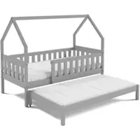 Masseno Kinderbett BAMBINA 80x160 cm mit Rausfallschutz, Doppelbett für Mädchen und Jungs, Hausbett für Kinder, Holz, Hellgrau