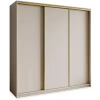 Masseno Schiebetürenschrank NISSE 200/205/60 cm Kleiderschrank mit Schubladen Schlafzimmer Schrank 3-türig Kaschmir + Gold