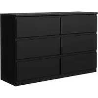 Masseno Kommode NUDO 138,5 cm Sideboard mit 6 Schubladen und Türen für Wohnzimmer Schlafzimmer Modern 138,5x39x78,5 cm Schwarz / Schwarz