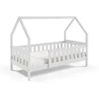 Masseno Kinderbett BELLA 80x190 cm mit Rausfallschutz, Einzelbett für Mädchen und Jungs, Hausbett für Kinder, Holz, Weiß