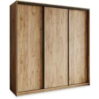 Masseno Schiebetürenschrank NISSE 180/205/60 cm Kleiderschrank mit 4 Schubladen Schlafzimmer Schrank 3-türig Craft Eiche Gold