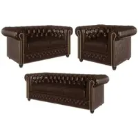 S-Style Möbel - Chesterfield Polstergarnitur 3+2+1 mit Schlaffunktion aus Braun veganem Leder mit Holzfüßen - Area, B/T/H: 3er - 203 cm/86 cm/72 cm