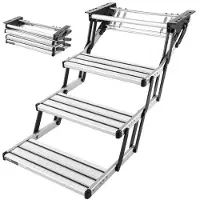 Vevor Einziehbare Wohnmobiltreppe (3 Stufen), Wohnmobiltrittstufen mit 199,58 kg Tragkraft, Teleskopisch Klappbare Einstiegstreppe aus Aluminiumlegierung, Rutschfester Stahlrahmen für Wohnwagen