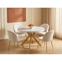 Vente-unique Esstisch - ausziehbar - 4 bis 8 Personen - MDF & Stahl - Marmor-Optik Weiß & Goldfarben - KOMONI