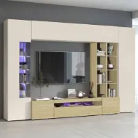 Dmora Wandregal Sand 290x40x191,2h cm Braun Eiche, 14 Regale 6 Türen
