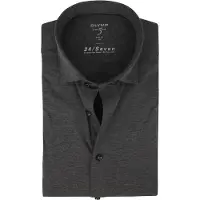 Olymp Businesshemd "Level Five body fit Jerseyshirt", Herren, Gr. 45, N-Gr, grau (anthrazit), Web, Obermaterial: 92% Baumwolle, 8% Elasthan, schmal, Hemden Businesshemd, in Jersey Qualität