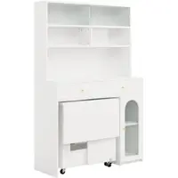 STILVORA Küchenschrank-Set mit klappbarem Esstisch und Bartisch, Hochschrank mit Stauraum, Esstisch mobil auf Rollen für Küche, Esszimmer und Wohnzimmer, Weiß